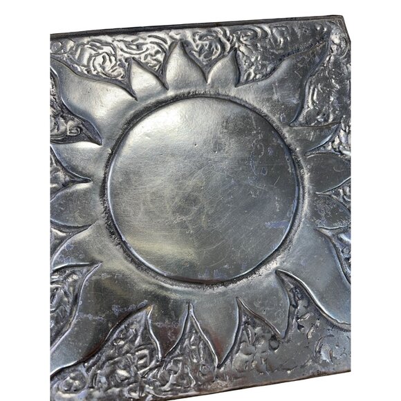 Decorative rubber Wood Framed silver metal sun design wall art decor 8x8x1 SKU 9 - Picture 10 of 11